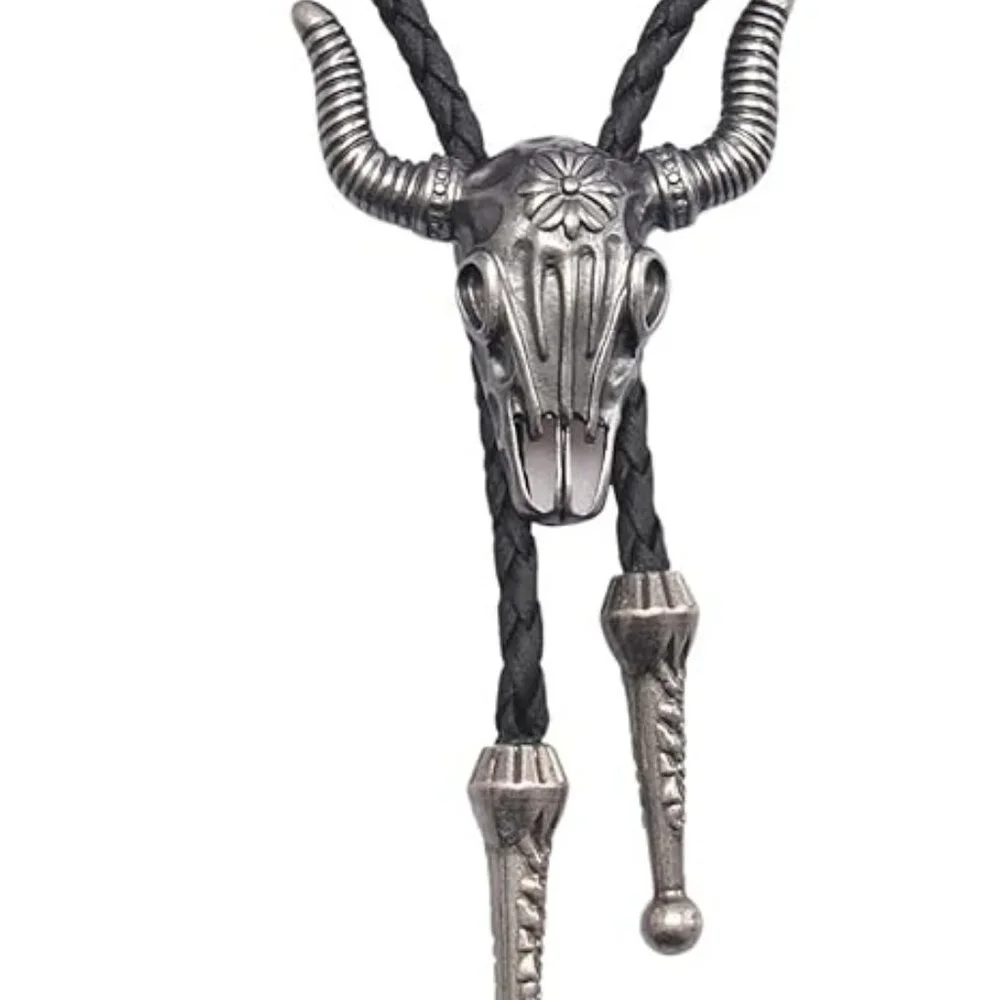 Men Western Cowboy Bolo‎ Tie Skull Silver Finish